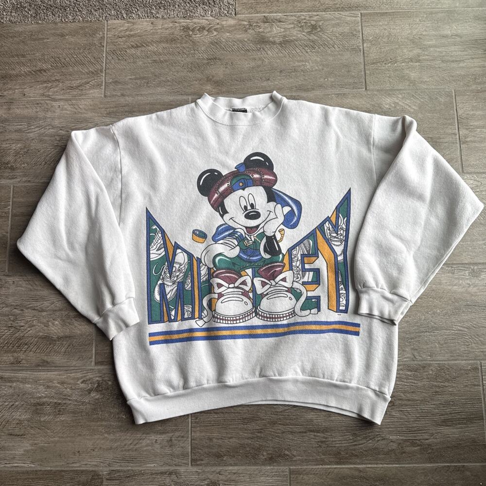 90s Mickey Mouse Mickey Unlimited Graphic Fleece White Sweatshirt XL